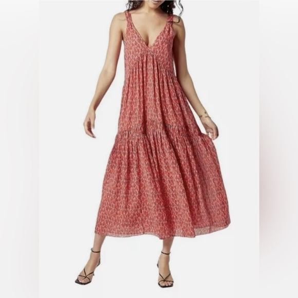 JOIE Tea Rose Maxi Midi Sundress, Tiered, Coral Dress, Cotton, Women’s US S - Picture 1 of 11